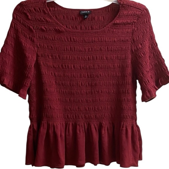 Torrid• Burgundy• Smocked Peplum Blouse - Picture 1 of 6